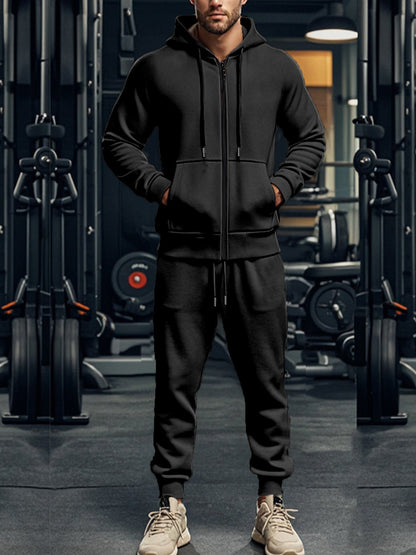 Herren Trainingsanzug Sportlich Kapuze Reißverschluss Jogginganzug