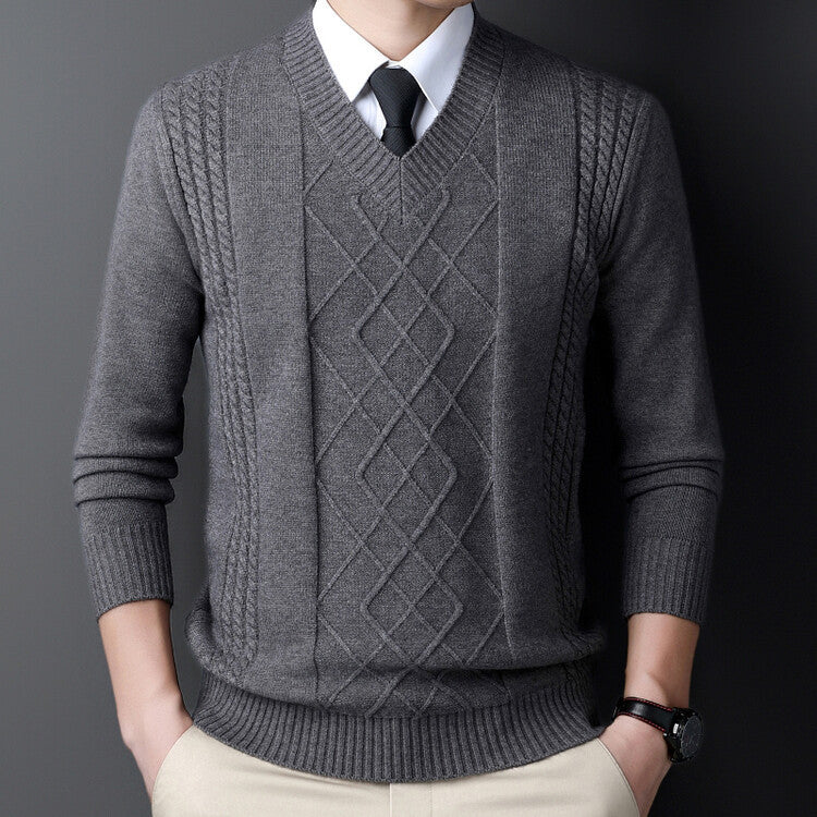 Herren Pullover V-Ausschnitt Modern Zopf Muster Trendig