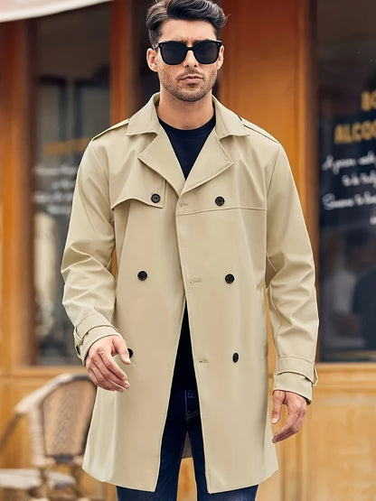 Herren Trenchcoat Eleganter Langmantel Mit Taschen