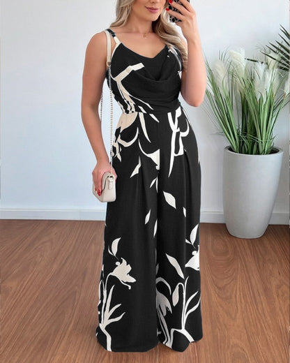 Eleganter Damen Jumpsuit Blumenmuster Fließend Modern