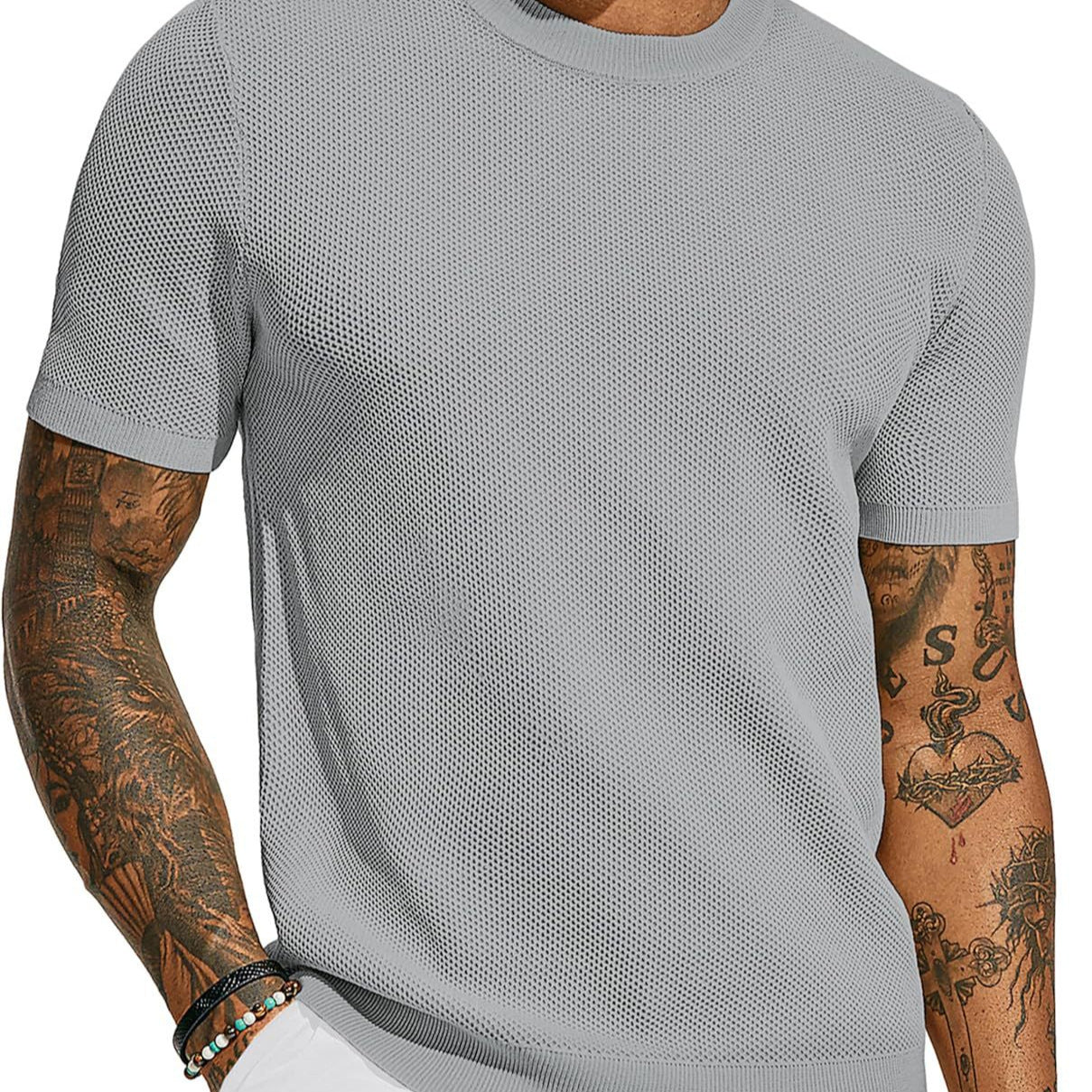 Herren Strickshirt Leicht Luftig Netzstruktur Sommer