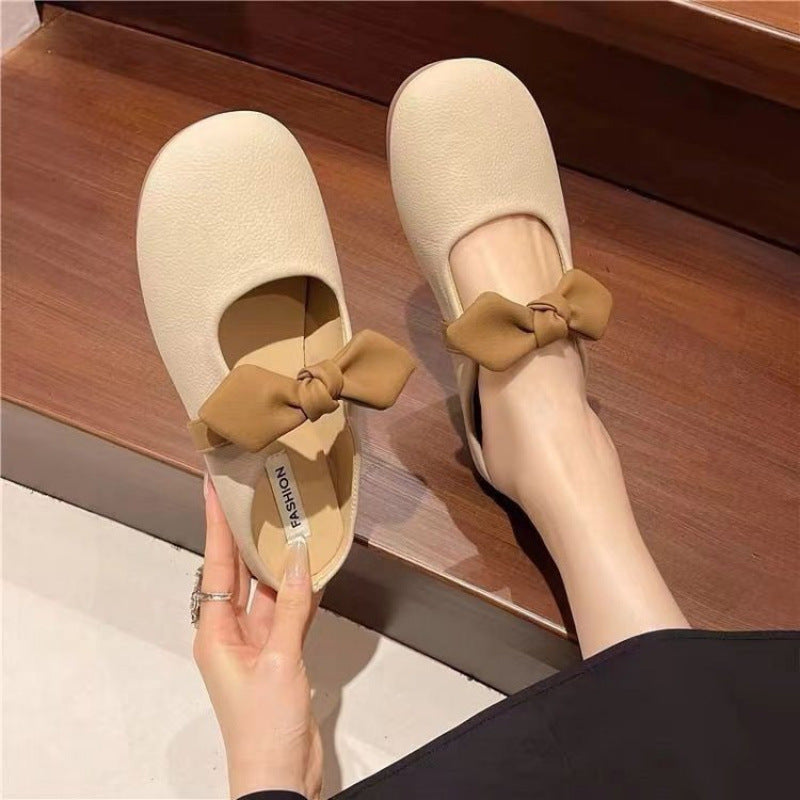 Damen Ballerinas Weiches Leder Schleifen Detail