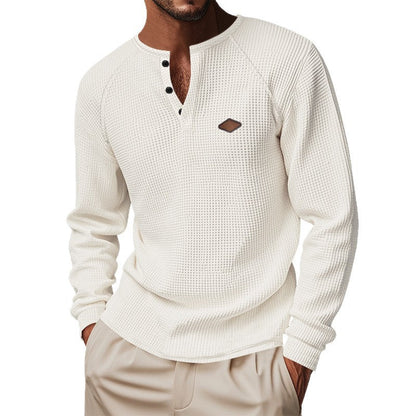 Herren Langarm-Shirt mit Knöpfen und Textil-Muster Modern