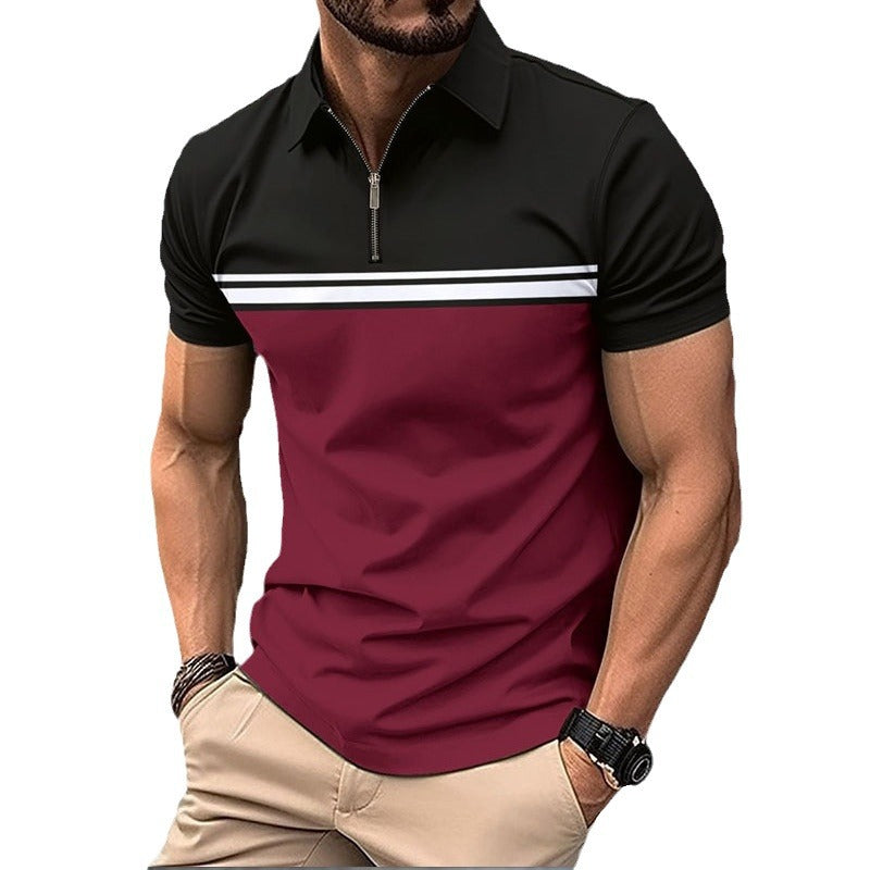 Herren Poloshirt Kurzarm Sportlich Reißverschluss Modern