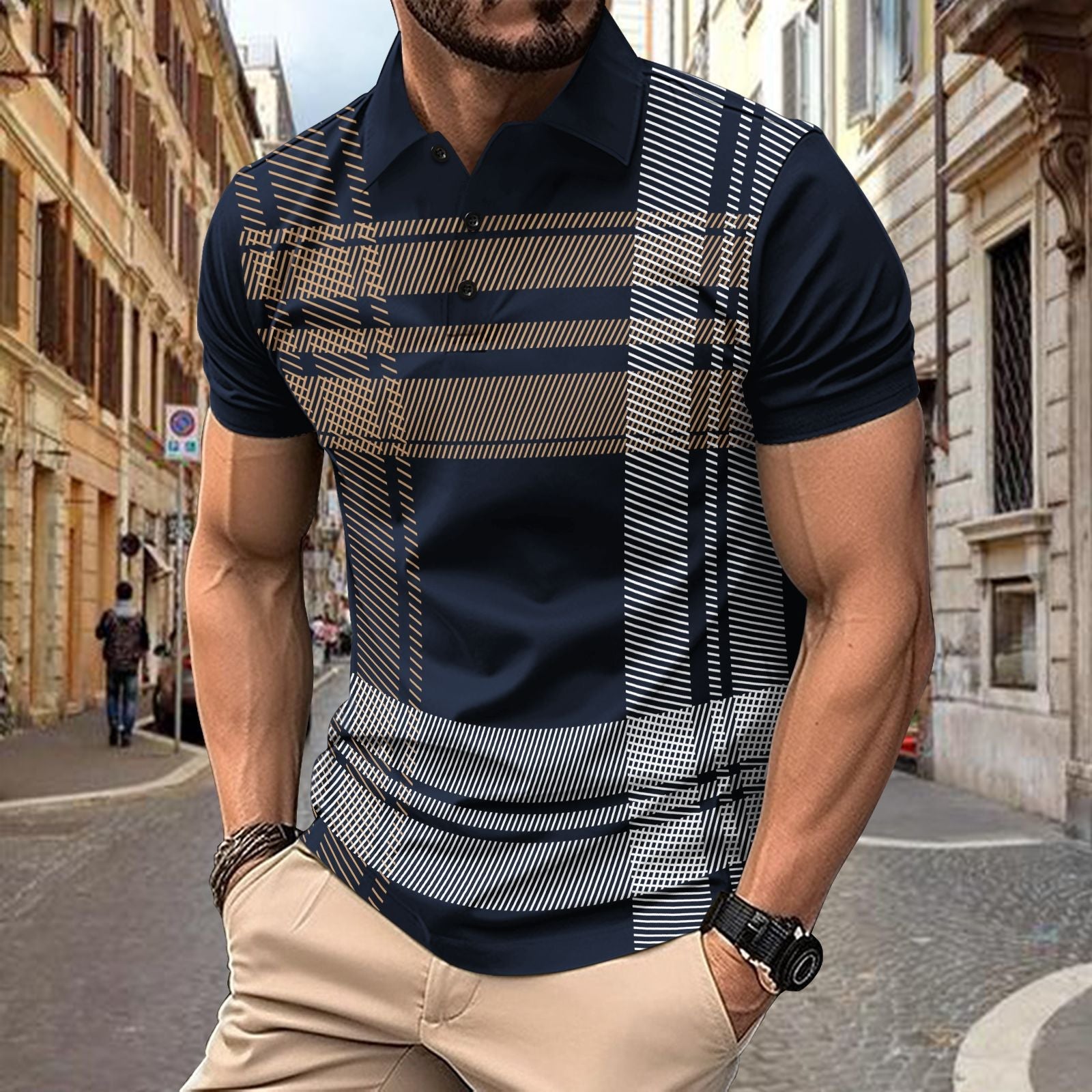 Herren Polohemd Gestreift Modern Sportlich - BerlinGlamour