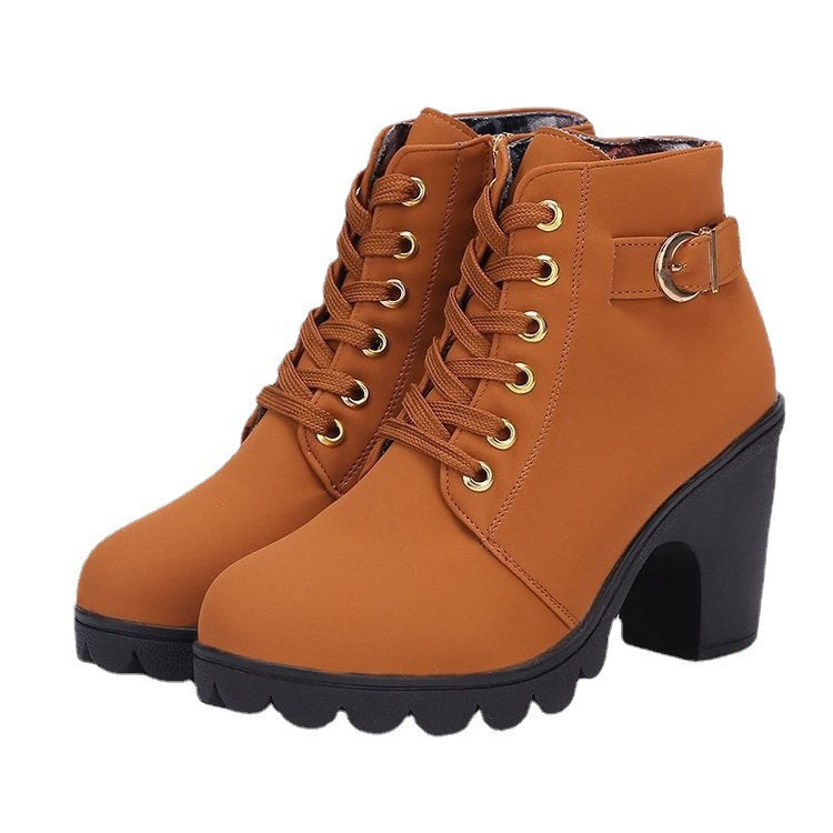 Damen Stiefeletten Blockabsatz Schnürstiefeletten Wintermode