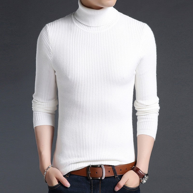 Herren Strickpullover Slim Fit Hochkragen Ripp Optik