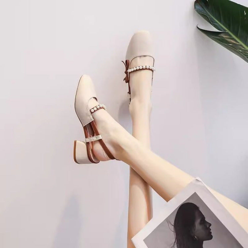 Damen Slingback Pumps Mit Perlen Schmuck Hochhackig Komfortabel