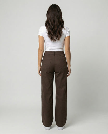 Damen Cordhose Braun Weite Bein Hochgeschnitten Winterhose Warm