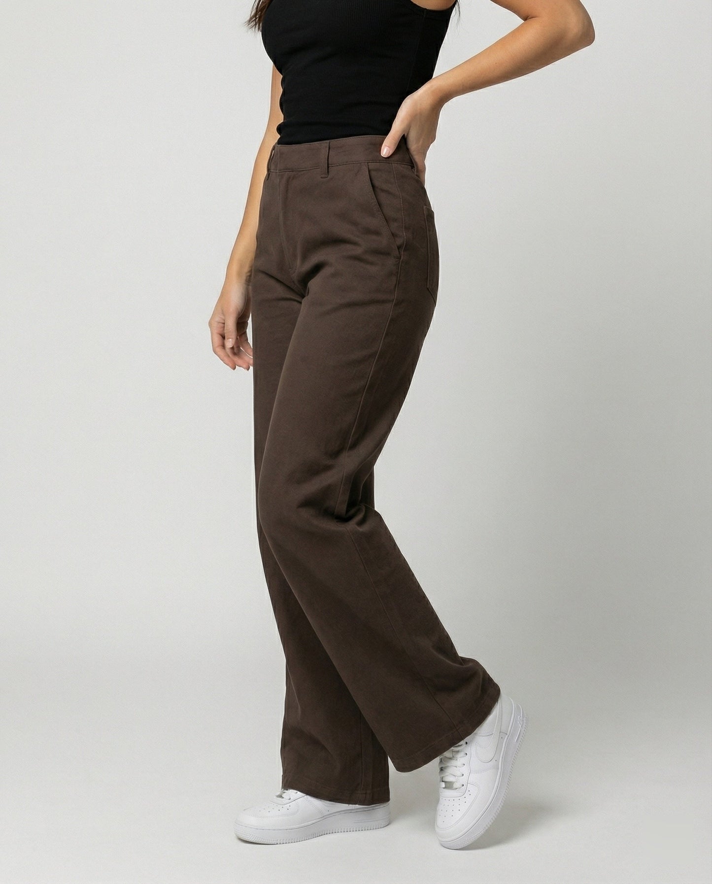 Damen Cordhose Braun Weite Bein Hochgeschnitten Winterhose Warm