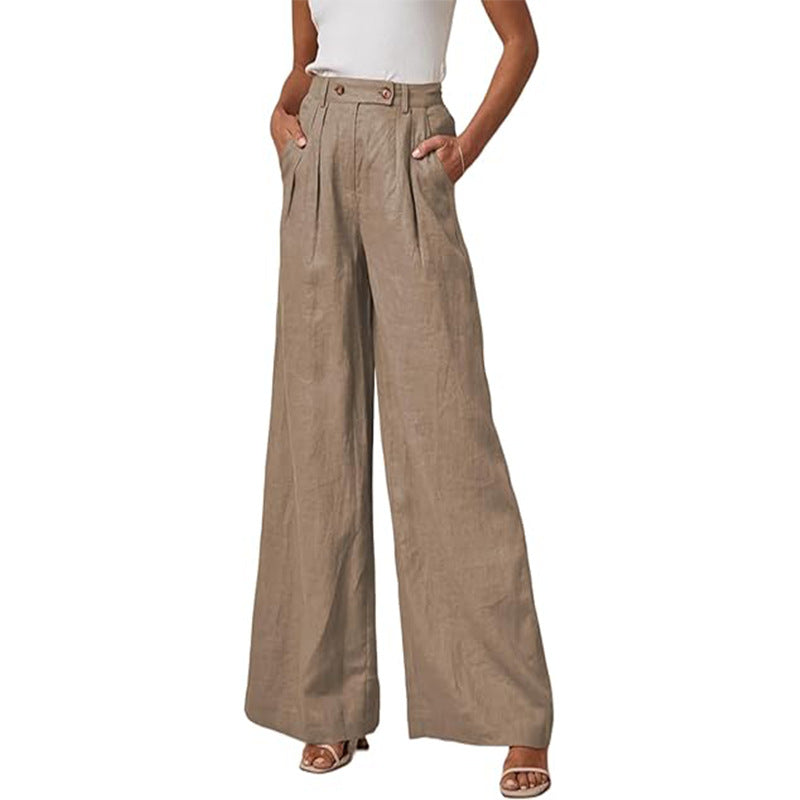 Damen Leinenhose Elegant mit Hoher Taille und Falten