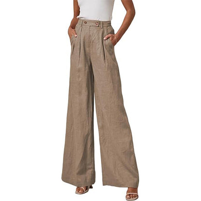 Damen Leinenhose Elegant mit Hoher Taille und Falten
