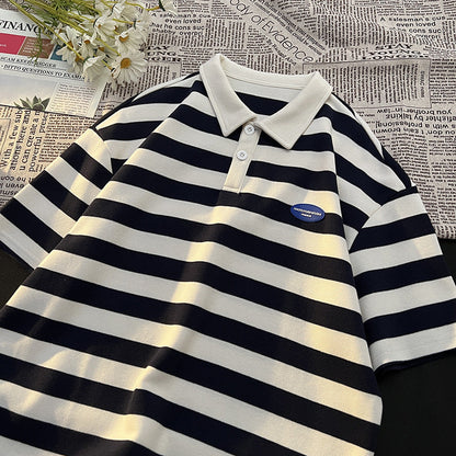 Herren Poloshirt Breitgestreift Hochwertig Baumwolle