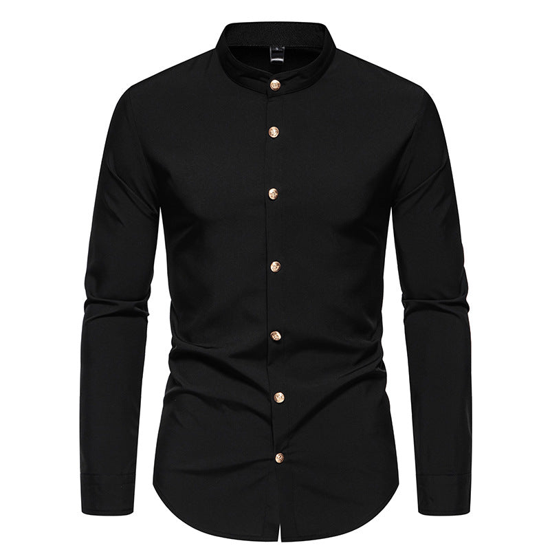Herren Hemd Langarm Moderner Stehkragen Elegantes Design