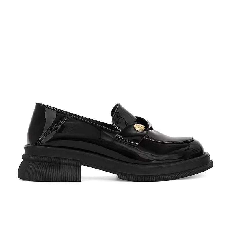 Damen Ballerinas Elegantes Lackleder mit Riemchen und Knöpfen