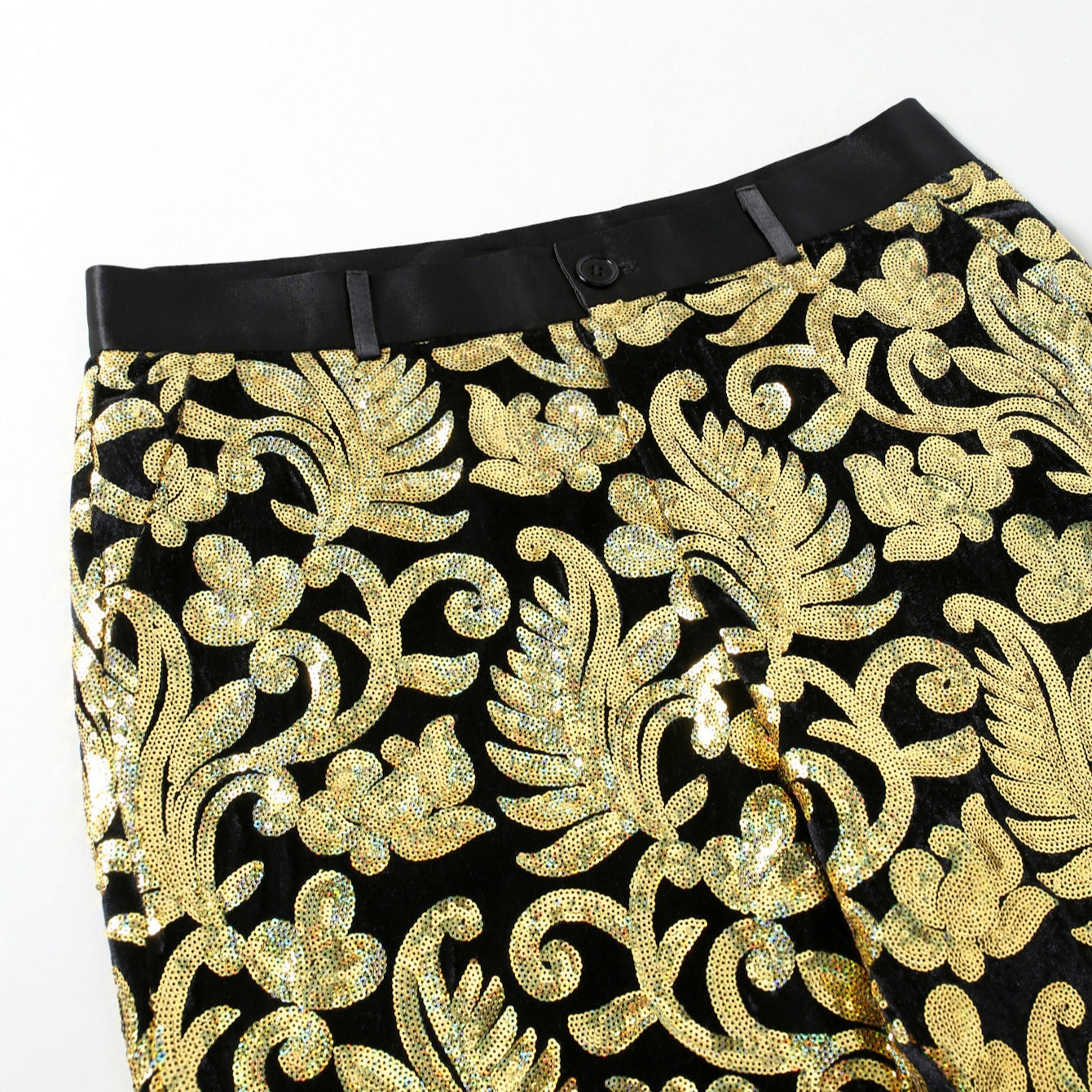 Elegante Herren Anzughose mit Pailletten und Blumenmuster