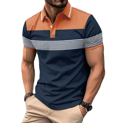 Herren Polohemd Kurzarm Streifenmuster Elegant Modern