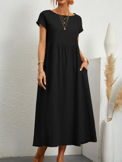 Damen Midikleid Lässig Mit Taschen Sommerkleid