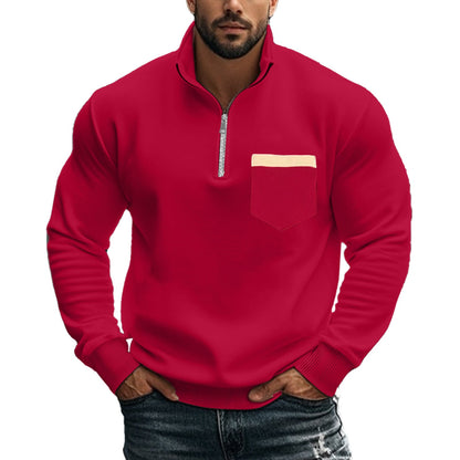 Herren Sportpullover Halbzipp mit Kontrasttasche Modern