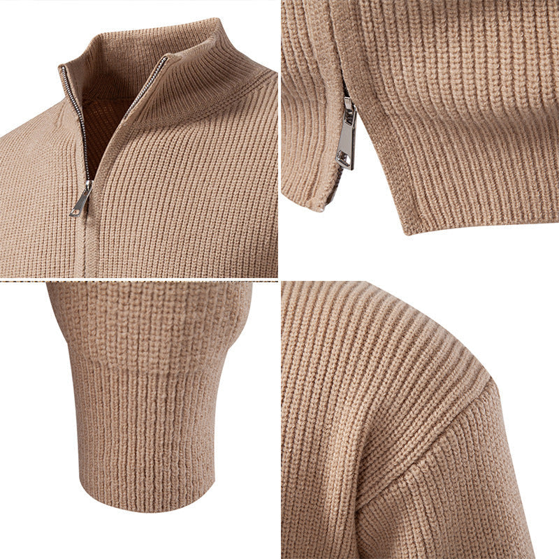 Herren Strickjacke Hochkragen Reißverschluss Modern