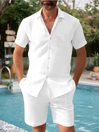 Herren Sommer Set Kurzarm Hemd und Shorts Leicht und Bequem