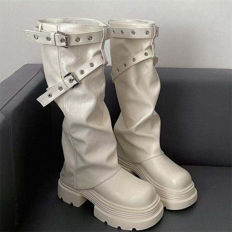 Damen Plateau-Stiefel Schnallenverschluss Elegantes Design - BerlinGlamour