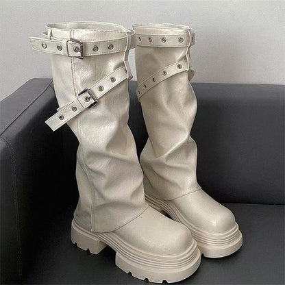 Damen Plateau-Stiefel Schnallenverschluss Elegantes Design - BerlinGlamour
