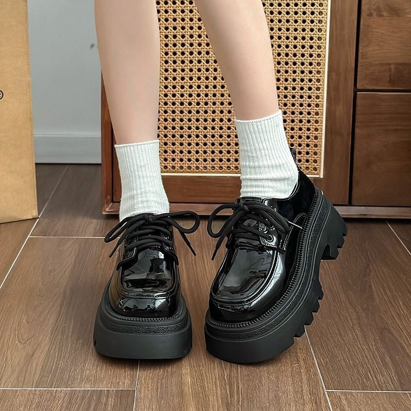 Damen Plateau Schuhe Schnürstiefel Glänzend Elegante Mode