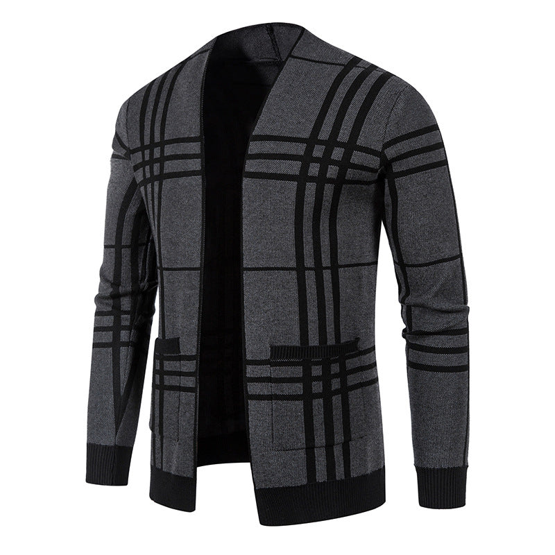 Herren Strickjacke Kariert Modern mit Taschen