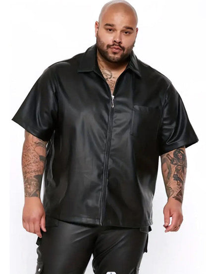 Herren Lederjacke Kurzarm mit Reißverschlusstaschen Schwarz