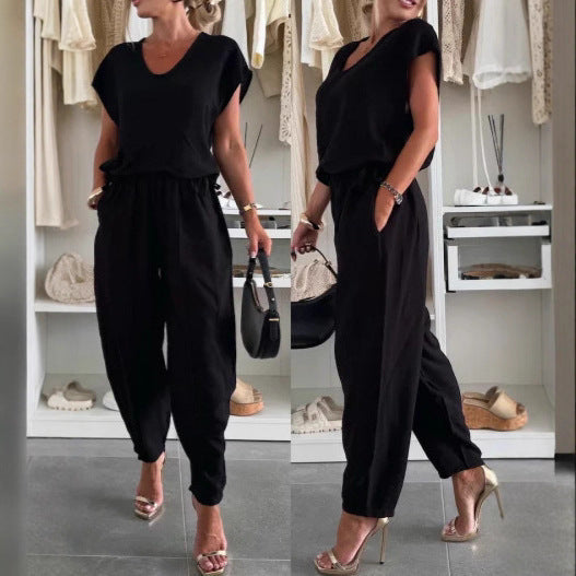 Damen Jumpsuit Elastisch Mit Taschen Bequem - BerlinGlamour