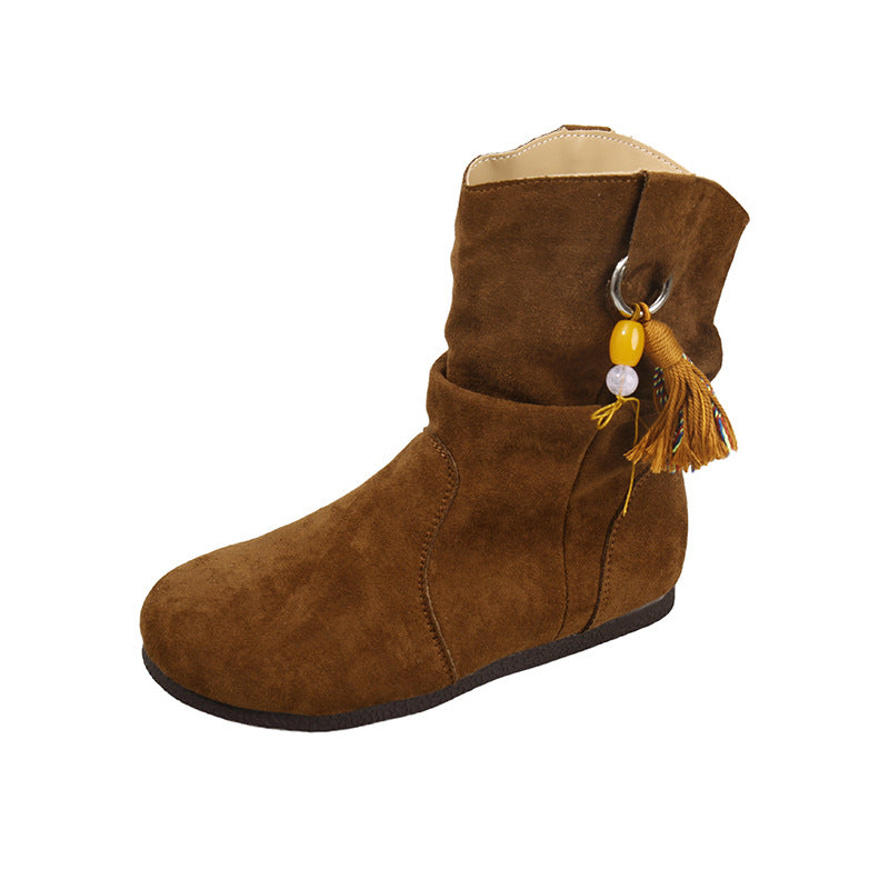 Damen Winterstiefel Weiches Wildleder Bequem Schnallen
