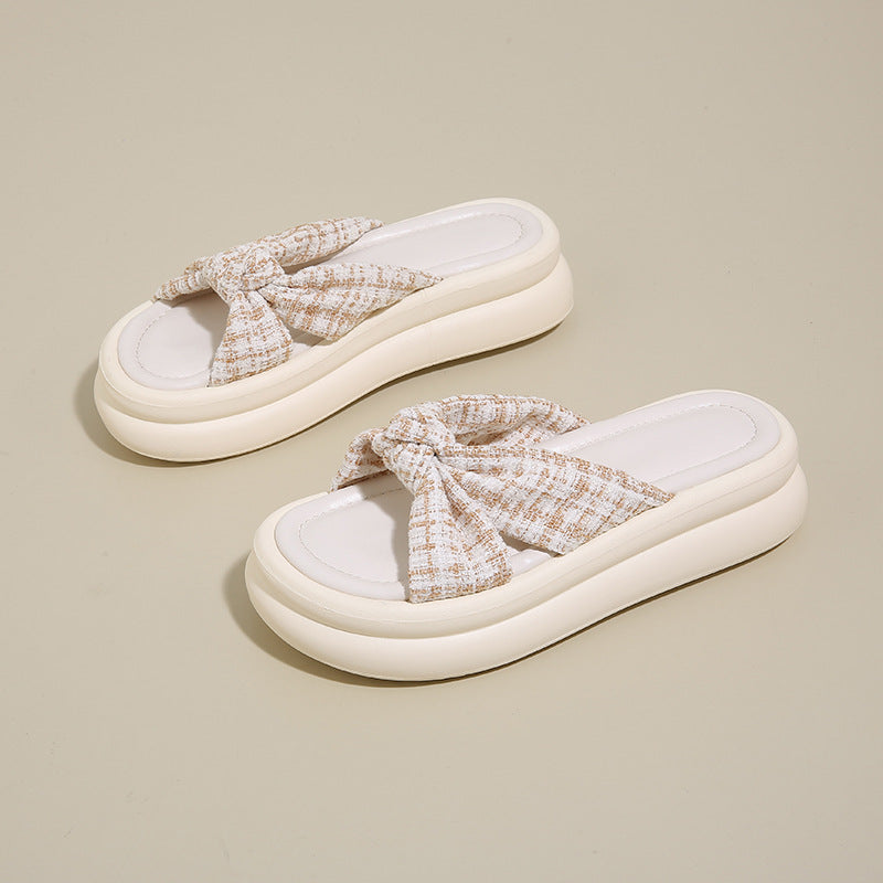 Damen Slippers Bequem mit Schleife Modern Frauen Schuhe