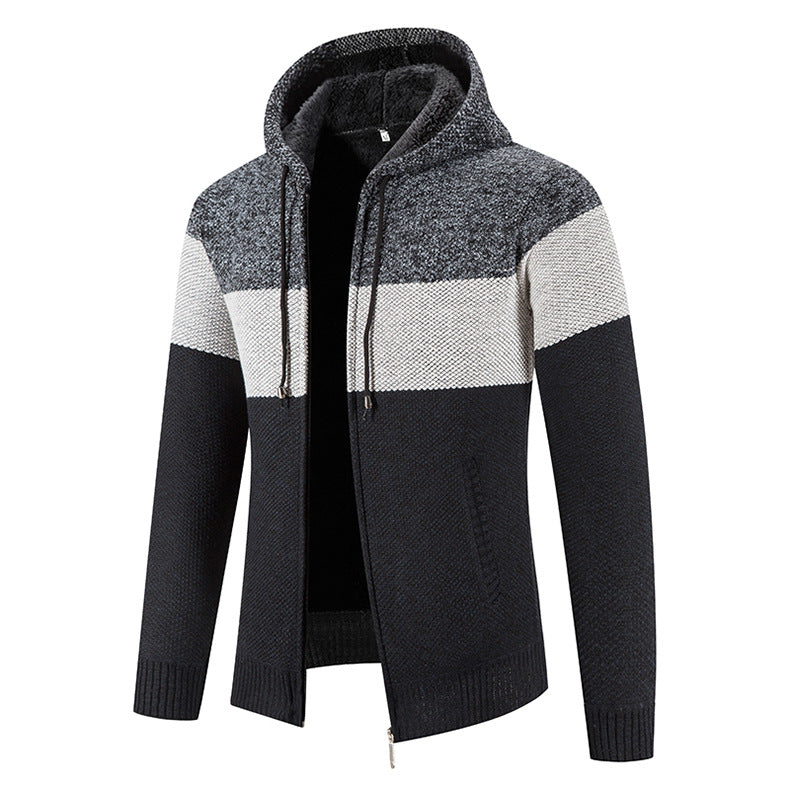 Herren Strickjacke Mit Kapuze Modern Strukturiert
