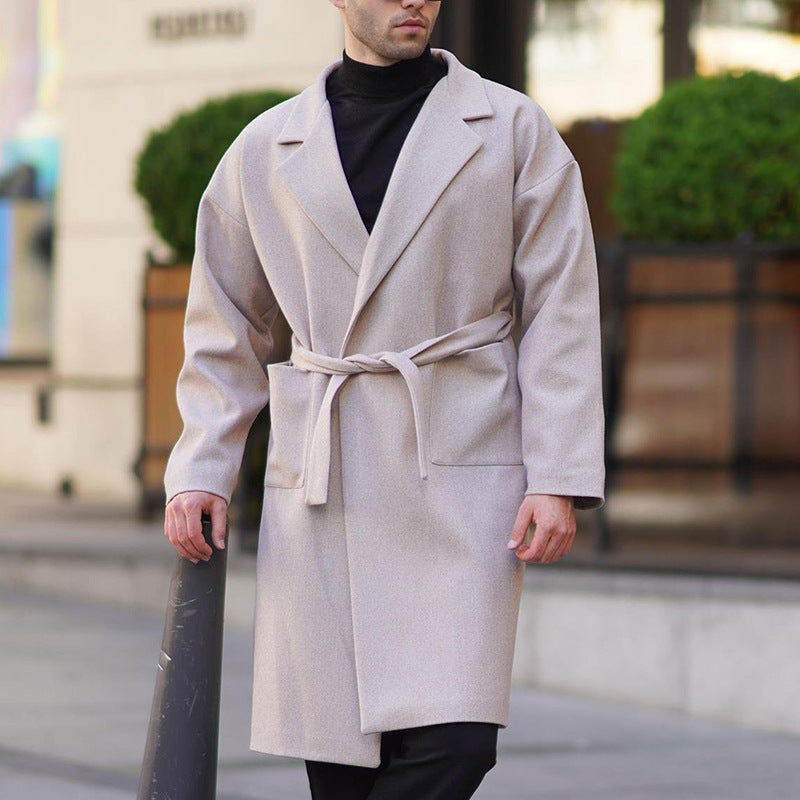 Herren Wollmantel Eleganter Wintermantel Mit Gürtel