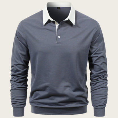Herren Poloshirt Langarm Kontrastkragen Modern Style