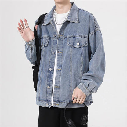 Herren Denimjacke Oversized Lässig mit Brusttaschen