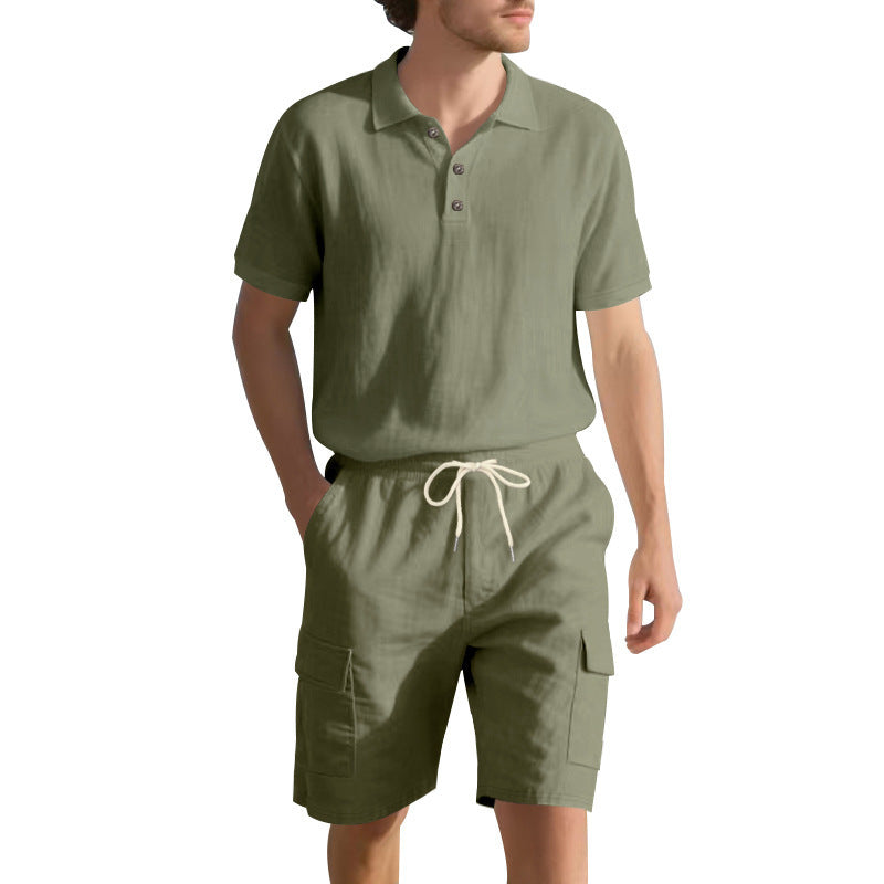 Herren Polohemd und Cargo Shorts Set Sportlich Sommerlich