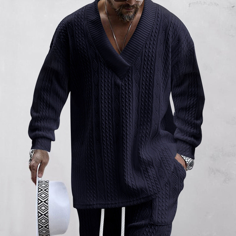 Herren Strickpullover Modern V-Ausschnitt Zopfmuster Luxus Design