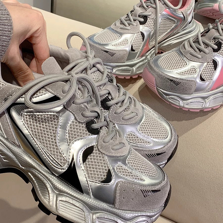 Damen Sneaker Sportlich Mesh Weiß Reflektierend