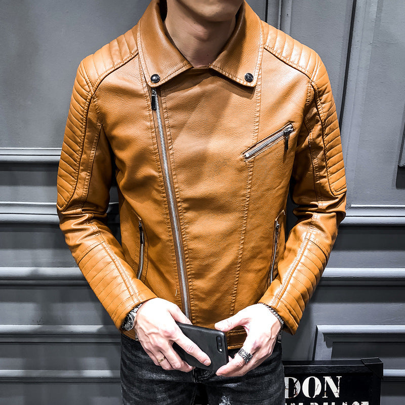 Lederjacke Herren Robust mit Steppnähten und Taschen Bikerstil