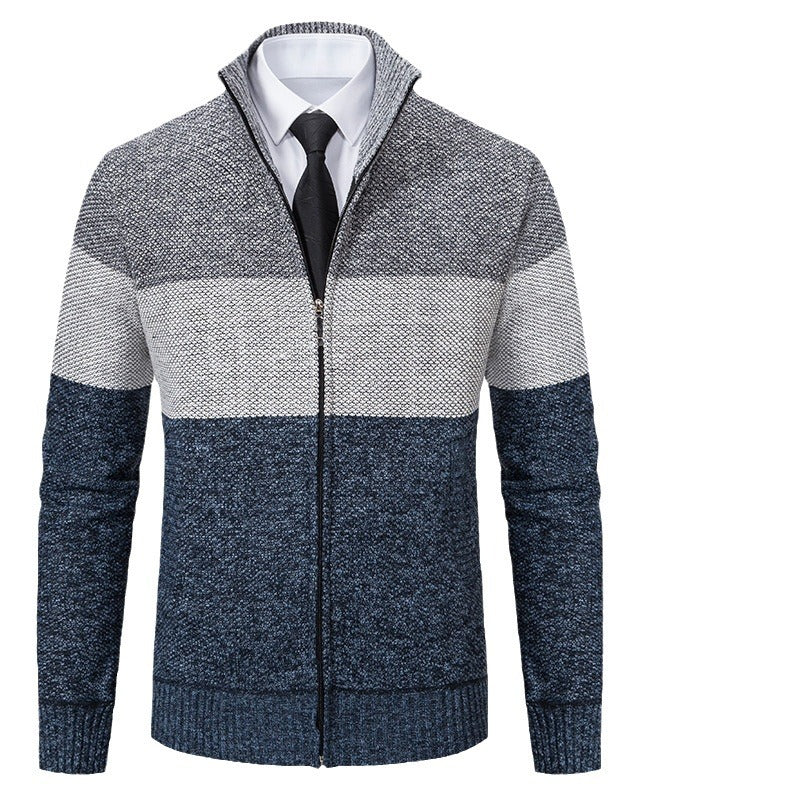 Herren Strickjacke Strukturiertes Farbblock Design Modern