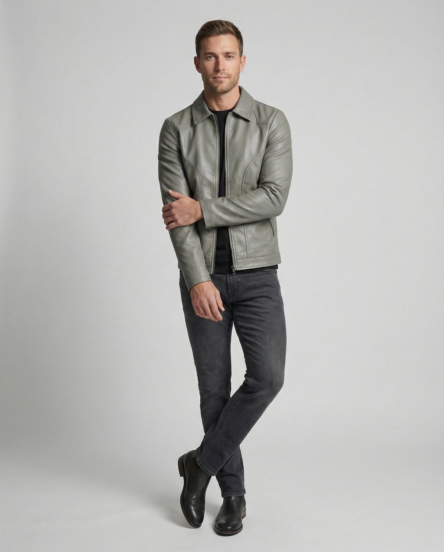 Herren Lederjacke Slim Fit Schmal