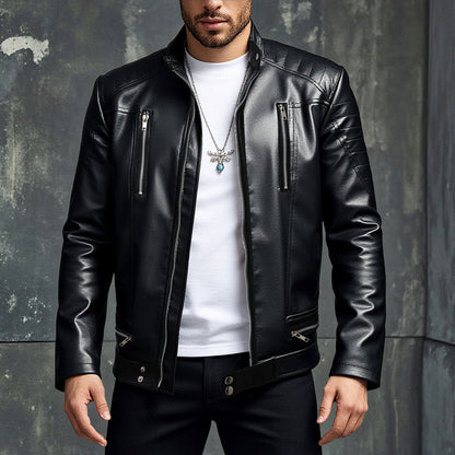 Herren Lederjacke Modern mit abnehmbaren Taschen Ledermantel