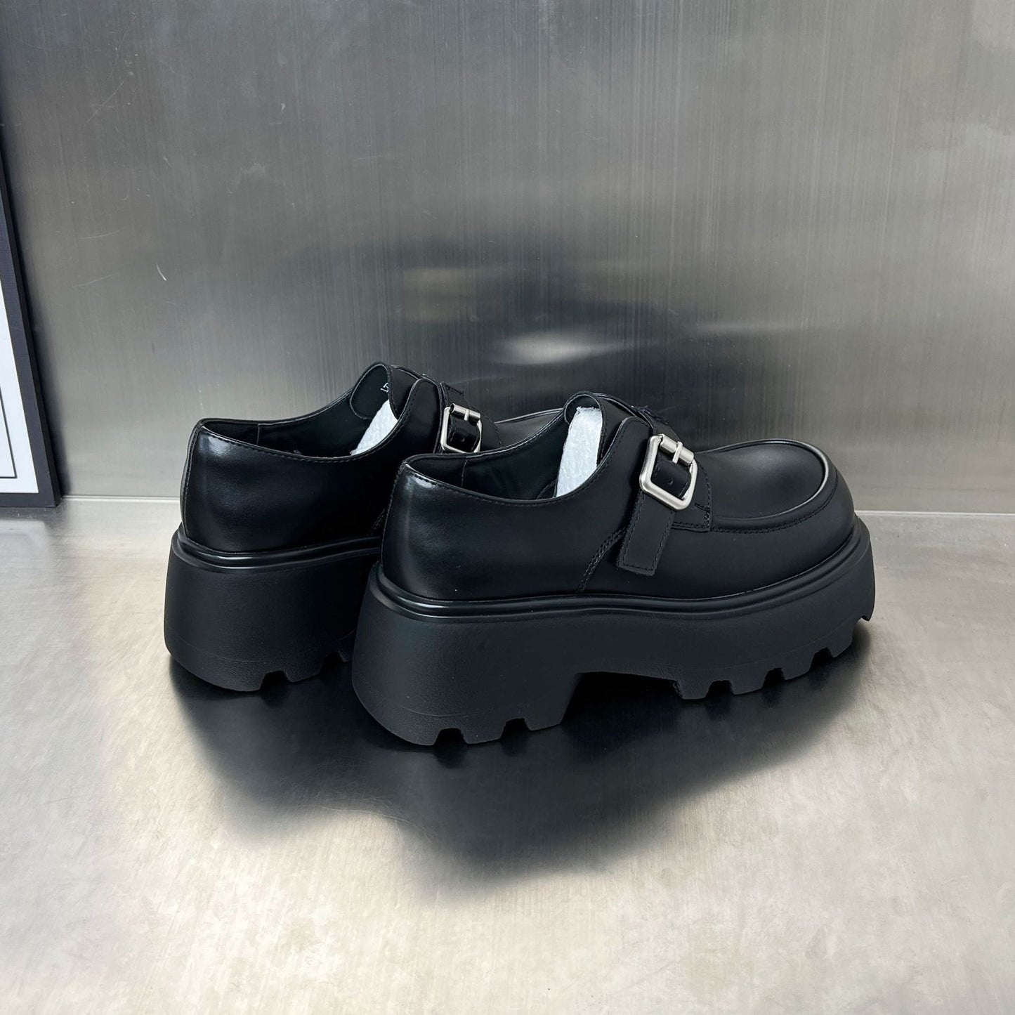 Damen Mokassins Leder Chunky Modisch Schnalle
