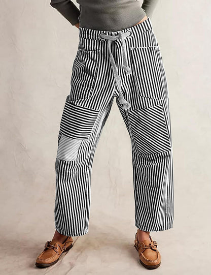 Damen Hosen Gestreift Weite Bequem Verstellbar