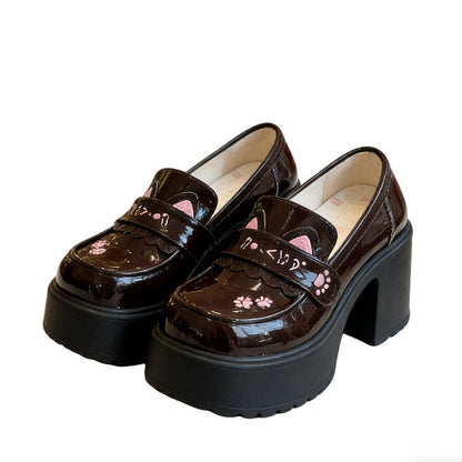 Damen Mokassins Chunky Lackleder Pfotendesign Schuhe Trendy