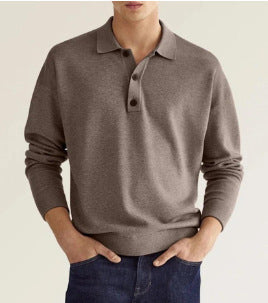 Herren Polo Langarm Hemd Mit Henley Kragen Modern