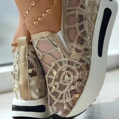 Damen Sneaker Netzdesign Glitzer Schuhe Modisch
