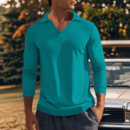Herren Langarmshirt Modern V-Ausschnitt Strukturiert